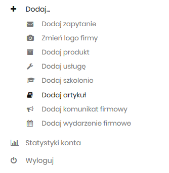 Dodawanie artykułu firmowego