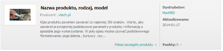 Wygląd elementu listy w katalogu branżowym produktów w serwisie wyposazeniemedyczne.pl