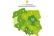 Mapa województw, zgłoszenia do konkursu ECO-MIASTO 2017